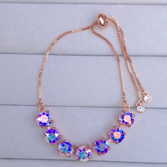 Aurora Borealis Crystal + Rose Gold Adjustable Crystal Bracelet - Picture 6 of 6